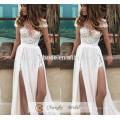 New Arrival Wedding Dress Cathedral Cap Sleeve Ivory Lace Detachable Court Train Chiffon Beach Bridal Gown